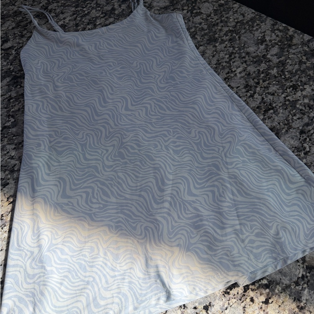 Light Blue Wave-Print Slip Dress
